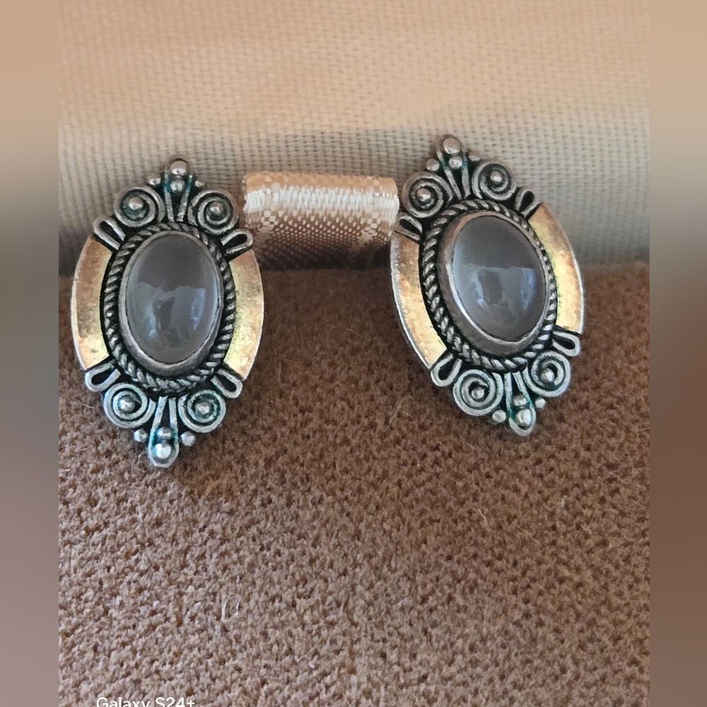 Vintage Sterling Silver and Gold Oval Earrings